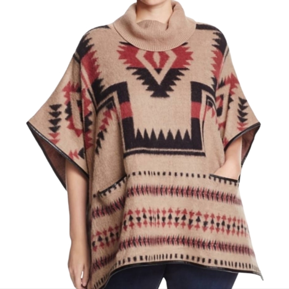 Lucky Brand Aztec Print Turtleneck Poncho/Sweater/Cape